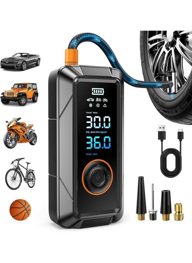 مستلزمات الطوارئ للرحلات بالسيارة في رمضان | مضخة نفخ إطارات لاسلكية 12 فولت DC، مقياس ضغط رقمي مع إيقاف تلقائي، ضاغط هواء LCD مصغر للسيارات/الدراجات/الدراجات النارية/الألعاب الرياضية، مضخة طوارئ للمنزل والسياحة - Image 1